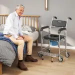 3-in-1 Shower Commode Wheelchair, Accessible Transport Commode Rolling Chair, Black - Image 2