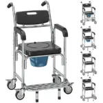 3-in-1 Shower Commode Wheelchair, Accessible Transport Commode Rolling Chair, Black - Image 11