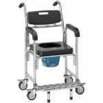 3-in-1 Shower Commode Wheelchair, Accessible Transport Commode Rolling Chair, Black