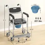 3-in-1 Shower Commode Wheelchair, Accessible Transport Commode Rolling Chair, Black - Image 3