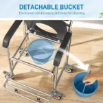 3-in-1 Shower Commode Wheelchair, Accessible Transport Commode Rolling Chair, Black - Image 5