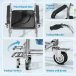 3-in-1 Shower Commode Wheelchair, Accessible Transport Commode Rolling Chair, Black - Image 6