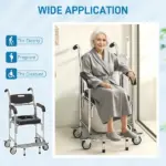 3-in-1 Shower Commode Wheelchair, Accessible Transport Commode Rolling Chair, Black - Image 7
