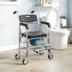 3-in-1 Shower Commode Wheelchair, Accessible Transport Commode Rolling Chair, Black - Image 8