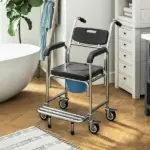 3-in-1 Shower Commode Wheelchair, Accessible Transport Commode Rolling Chair, Black - Image 10