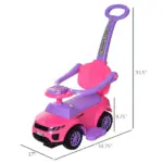 3 in 1 Toddler Ride-On Car, Push Car, Sliding Walking Toy, Horn, Music, Light, Pink, 1-3 Years Old - Image 3