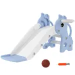 3-in-1 Toddler Slide for Age 1-3, Freestanding Kids Slide with Climber, Basketball Hoop and Ball, Giraffe Design, Blue - Image 12