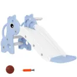 3-in-1 Toddler Slide for Age 1-3, Freestanding Kids Slide with Climber, Basketball Hoop and Ball, Giraffe Design, Blue