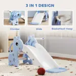 3-in-1 Toddler Slide for Age 1-3, Freestanding Kids Slide with Climber, Basketball Hoop and Ball, Giraffe Design, Blue - Image 4