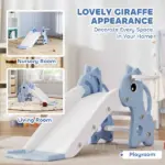 3-in-1 Toddler Slide for Age 1-3, Freestanding Kids Slide with Climber, Basketball Hoop and Ball, Giraffe Design, Blue - Image 5