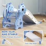 3-in-1 Toddler Slide for Age 1-3, Freestanding Kids Slide with Climber, Basketball Hoop and Ball, Giraffe Design, Blue - Image 7