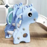 3-in-1 Toddler Slide for Age 1-3, Freestanding Kids Slide with Climber, Basketball Hoop and Ball, Giraffe Design, Blue - Image 8