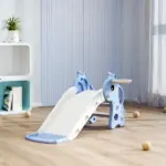 3-in-1 Toddler Slide for Age 1-3, Freestanding Kids Slide with Climber, Basketball Hoop and Ball, Giraffe Design, Blue - Image 9