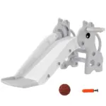 3-in-1 Toddler Slide for Age 1-3, Freestanding Kids Slide with Climber, Basketball Hoop and Ball, Giraffe Design, Gray - Image 11