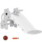 3-in-1 Toddler Slide for Age 1-3, Freestanding Kids Slide with Climber, Basketball Hoop and Ball, Giraffe Design, Gray
