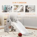 3-in-1 Toddler Slide for Age 1-3, Freestanding Kids Slide with Climber, Basketball Hoop and Ball, Giraffe Design, Gray - Image 4