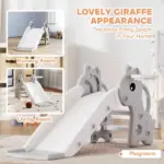 3-in-1 Toddler Slide for Age 1-3, Freestanding Kids Slide with Climber, Basketball Hoop and Ball, Giraffe Design, Gray - Image 5