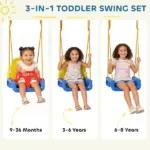 3 in 1 Toddler Swing Set, Folding Child Swing Set with Seat Belt, Adjustable Seat for Outdoor Indoor, Blue - Image 4