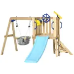 Outsunny 3-in-1 Wooden Swing Set with Slide, Swing Seat, Fort, Wheel, Telescope and Mailbox, for 1.5-4 Years Old, Children's Outdoor Toys - Image 11