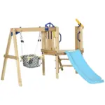 Outsunny 3-in-1 Wooden Swing Set with Slide, Swing Seat, Fort, Wheel, Telescope and Mailbox, for 1.5-4 Years Old, Children's Outdoor Toys - Image 12
