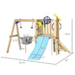 Outsunny 3-in-1 Wooden Swing Set with Slide, Swing Seat, Fort, Wheel, Telescope and Mailbox, for 1.5-4 Years Old, Children's Outdoor Toys - Image 3