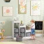 Qaba 3 Layers Kids Toy Storage Organizer with 6 Storage Bins, Kids Bookshelf for Ages 3-8 Years, Play Room, Bedroom, Gray - Image 2