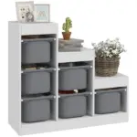 Qaba 3 Layers Kids Toy Storage Organizer with 6 Storage Bins, Kids Bookshelf for Ages 3-8 Years, Play Room, Bedroom, Gray - Image 11