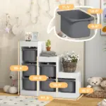 Qaba 3 Layers Kids Toy Storage Organizer with 6 Storage Bins, Kids Bookshelf for Ages 3-8 Years, Play Room, Bedroom, Gray - Image 3