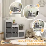 Qaba 3 Layers Kids Toy Storage Organizer with 6 Storage Bins, Kids Bookshelf for Ages 3-8 Years, Play Room, Bedroom, Gray - Image 5