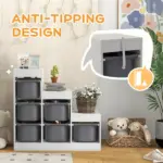Qaba 3 Layers Kids Toy Storage Organizer with 6 Storage Bins, Kids Bookshelf for Ages 3-8 Years, Play Room, Bedroom, Gray - Image 6