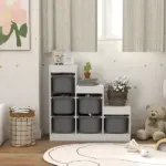 Qaba 3 Layers Kids Toy Storage Organizer with 6 Storage Bins, Kids Bookshelf for Ages 3-8 Years, Play Room, Bedroom, Gray - Image 8