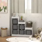 Qaba 3 Layers Kids Toy Storage Organizer with 6 Storage Bins, Kids Bookshelf for Ages 3-8 Years, Play Room, Bedroom, Gray - Image 10