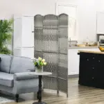 HOMCOM 3 Panel Room Divider, 6 Ft Tall Privacy Screen in Mixed Gray, Freestanding Wood Partition Modern Home Office Decor - Image 2