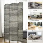 HOMCOM 3 Panel Room Divider, 6 Ft Tall Privacy Screen in Mixed Gray, Freestanding Wood Partition Modern Home Office Decor - Image 7