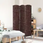 HOMCOM 3 Panel Wicker Room Folding Divider 6 ft Tall Privacy Screen Brown - Image 2