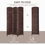 HOMCOM 3 Panel Wicker Room Folding Divider 6 ft Tall Privacy Screen Brown - Image 4