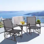 Outsunny 3 Pcs Outdoor Glider Swing, with Coffee Table Bistro Set, Breathable Mesh Fabric, Supports Up to 352 lbs., for Garden, Gray - Image 2