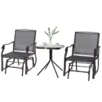 Outsunny 3 Pcs Outdoor Glider Swing, with Coffee Table Bistro Set, Breathable Mesh Fabric, Supports Up to 352 lbs., for Garden, Gray - Image 11