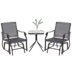 Outsunny 3 Pcs Outdoor Glider Swing, with Coffee Table Bistro Set, Breathable Mesh Fabric, Supports Up to 352 lbs., for Garden, Gray