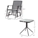 Outsunny 3 Pcs Outdoor Glider Swing, with Coffee Table Bistro Set, Breathable Mesh Fabric, Supports Up to 352 lbs., for Garden, Gray - Image 3