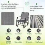 Outsunny 3 Pcs Outdoor Glider Swing, with Coffee Table Bistro Set, Breathable Mesh Fabric, Supports Up to 352 lbs., for Garden, Gray - Image 4