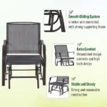 Outsunny 3 Pcs Outdoor Glider Swing, with Coffee Table Bistro Set, Breathable Mesh Fabric, Supports Up to 352 lbs., for Garden, Gray - Image 6