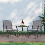 Outsunny 3 Pcs Outdoor Glider Swing, with Coffee Table Bistro Set, Breathable Mesh Fabric, Supports Up to 352 lbs., for Garden, Gray - Image 10