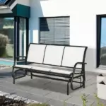 Outsunny 3-Person Breathable Mesh Patio Glider Swing - Cream White Outdoor Porch Bench with Metal Frame - Image 2