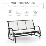 Outsunny 3-Person Breathable Mesh Patio Glider Swing - Cream White Outdoor Porch Bench with Metal Frame - Image 5