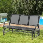 Outsunny 3-Person Outdoor Patio Glider Bench, Porch Glider Swing with 3 Seats, Breathable Mesh Fabric, Metal Frame, Black - Image 2