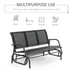 Outsunny 3-Person Outdoor Patio Glider Bench, Porch Glider Swing with 3 Seats, Breathable Mesh Fabric, Metal Frame, Black - Image 5