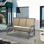Outsunny 3-Person Outdoor Patio Glider Bench, Porch Glider Swing with 3 Seats, Breathable Mesh Fabric, Metal Frame, Brown - Image 2