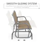 Outsunny 3-Person Outdoor Patio Glider Bench, Porch Glider Swing with 3 Seats, Breathable Mesh Fabric, Metal Frame, Brown - Image 4