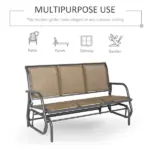 Outsunny 3-Person Outdoor Patio Glider Bench, Porch Glider Swing with 3 Seats, Breathable Mesh Fabric, Metal Frame, Brown - Image 5